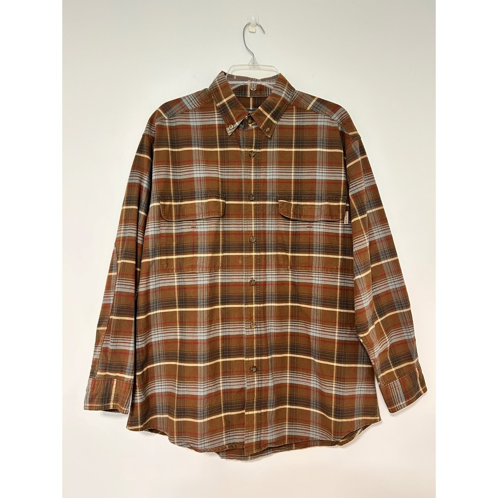 Woolrich Mens Nutmeg Plaid Cotton Button Down Shirt Long Sleeve Brown L 6083